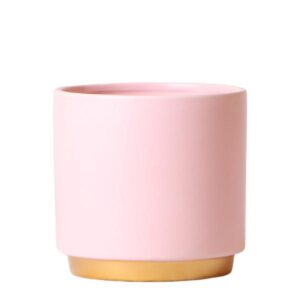 Kolibri Home | Gold foot pink bloempot - Roze keramieken sierpot met gouden rand - Ø12cm