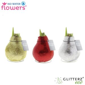 No Water Flowers Glitterz Goud / Rood / Zilver - 3 stuks - Ø7 cm - ↕15 cm