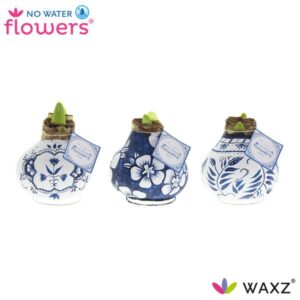 No Water Flowers Waxz Delfts Blauw Mix - 3 stuks - Ø7 cm - ↕15 cm