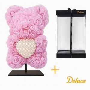 Beer DELUXE op standaard 25cm - lichtroze foam met diamanten hart - in luxe cadeauverpakking 25 cm