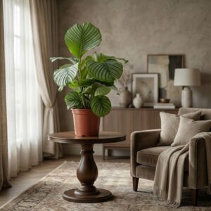 Green boutiQ - Kamerplant - Pauwenplant - Calathea Orbifolia - Groen - Weinig onderhoud - 1 Plant - Pot 21cm - Hoogte 60 - 70cm