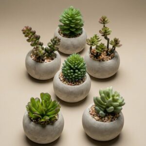 Kunst mini vetplanten in cementen pot - Succulent mix set 6 - Ø 6,5